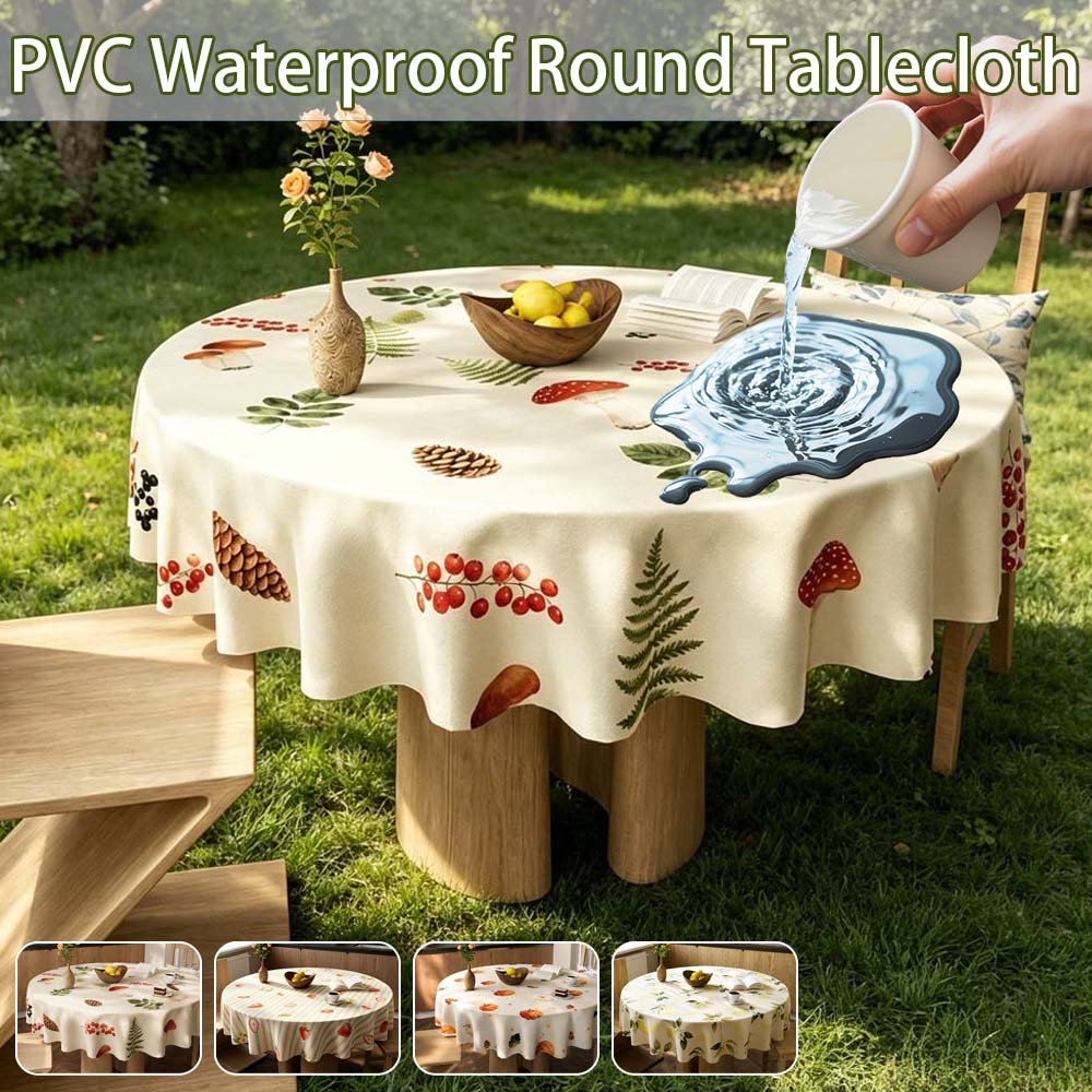 Outdoor Furniture Year Round - Reusable PVC Round Table Cloth Waterproof