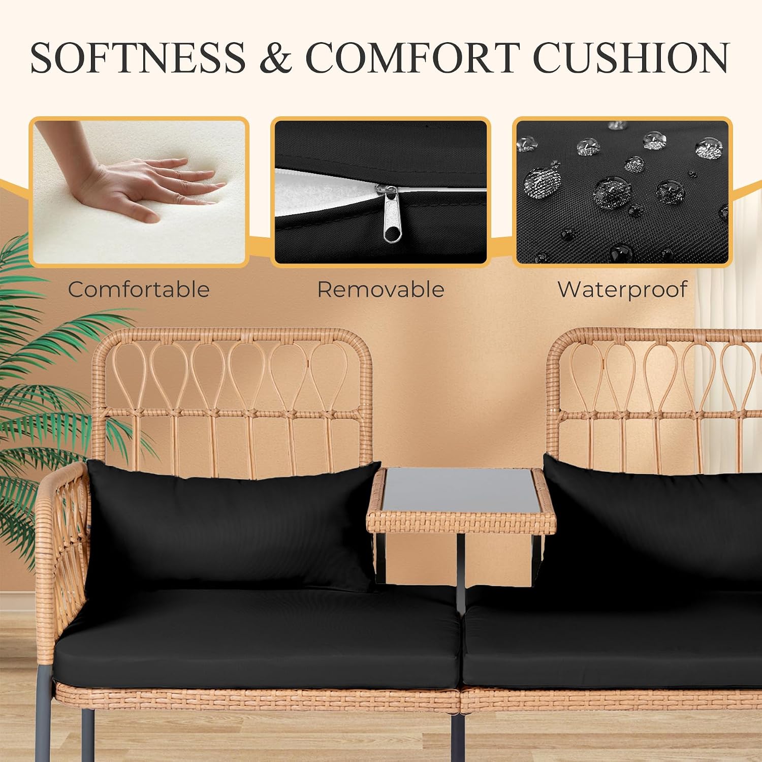 Rattan Loveseat with Glass Tab - đánh giá và giá Outdoor Furniture Rattan